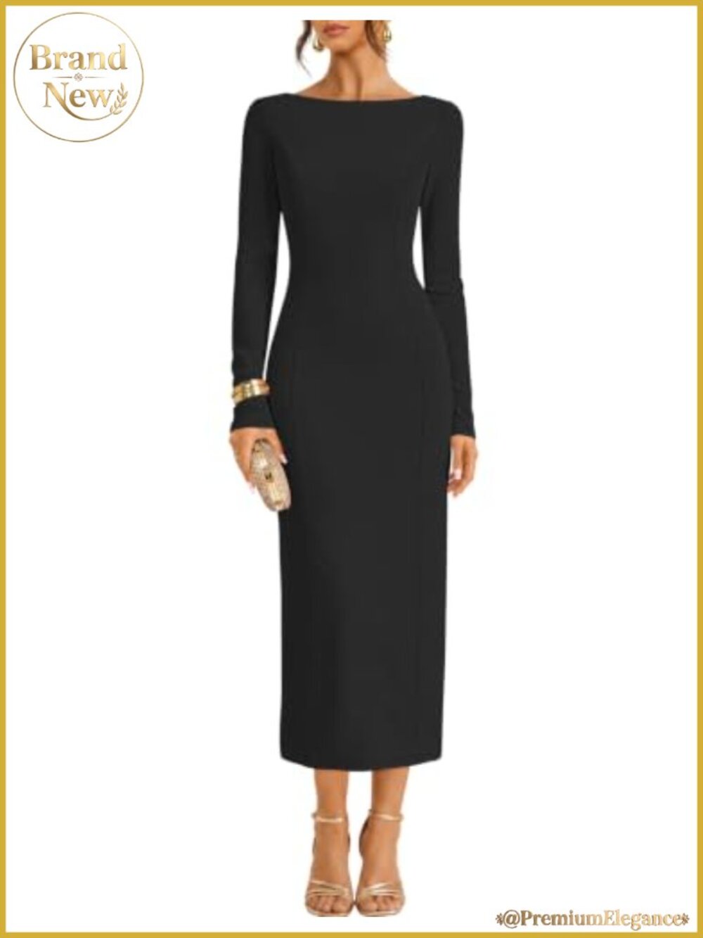 Long Sleeve Boat Neck Bodycon Maxi Dress Formal Wedding Guest